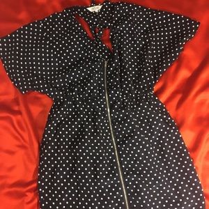 Zip front blue polkadot dress